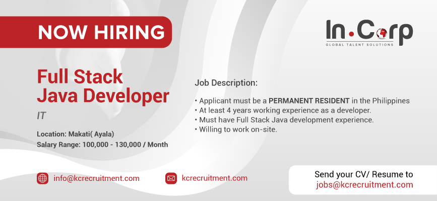 For Hire: Fullstack Java Developer for a company in Makati City