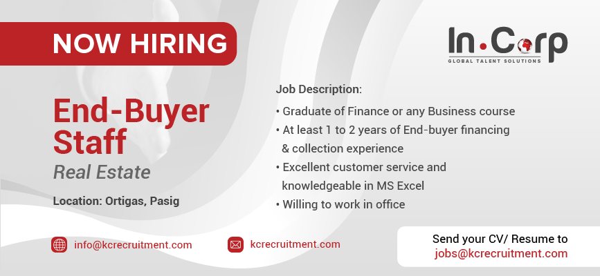 For Hire: End-Buyer Staff for a company based in Ortigas, Pasig City