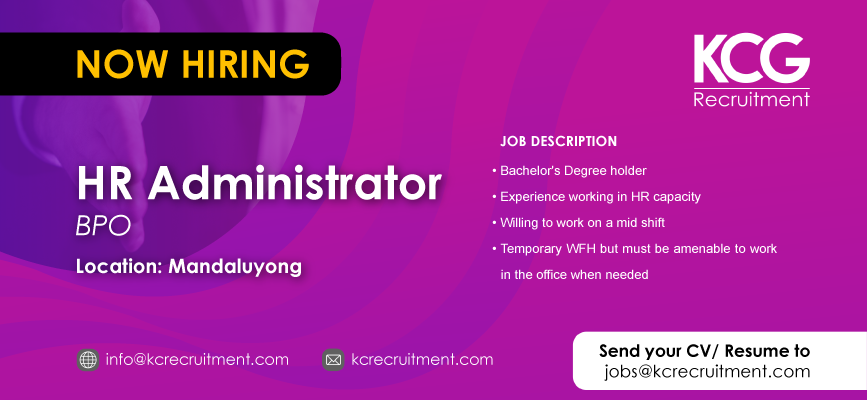 For Hire: HR Administrator for a company based in Mandaluyong City