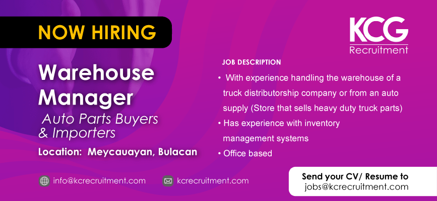 For Hire: Warehouse Manager for a company in Meycauayan, Bulacan