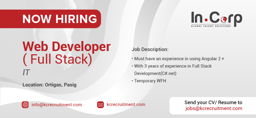 For Hire: Web Developer (Full Stack) for a company in Ortigas, Pasig City