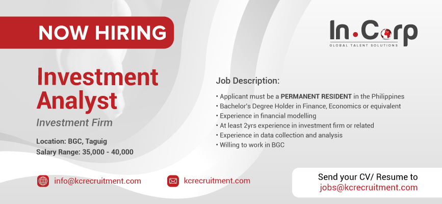 For Hire: Investment Analyst for a company in BGC, Taguig City