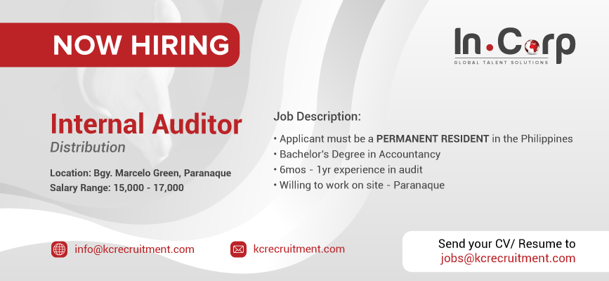 For Hire: Internal Auditor for a company based in Parañaque