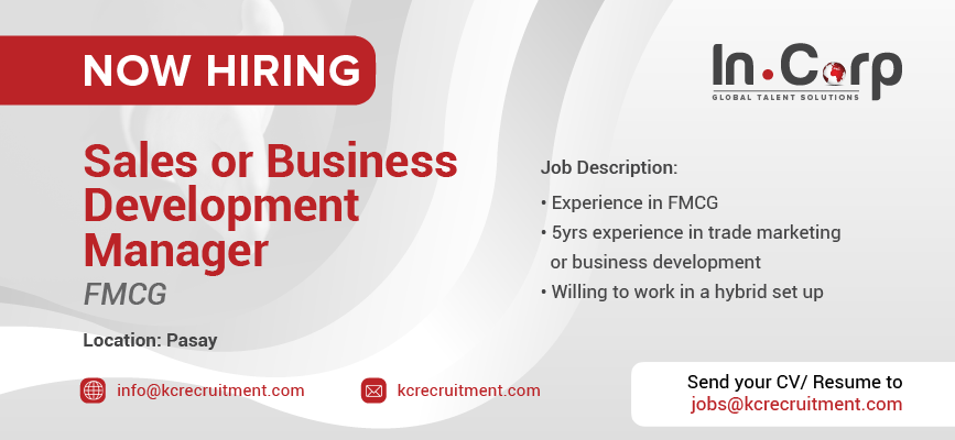 For Hire: Sales or Business Development Manager in Pasay City