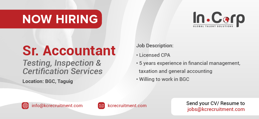 For Hire: Senior Accountant for a company based in BGC, Taguig City