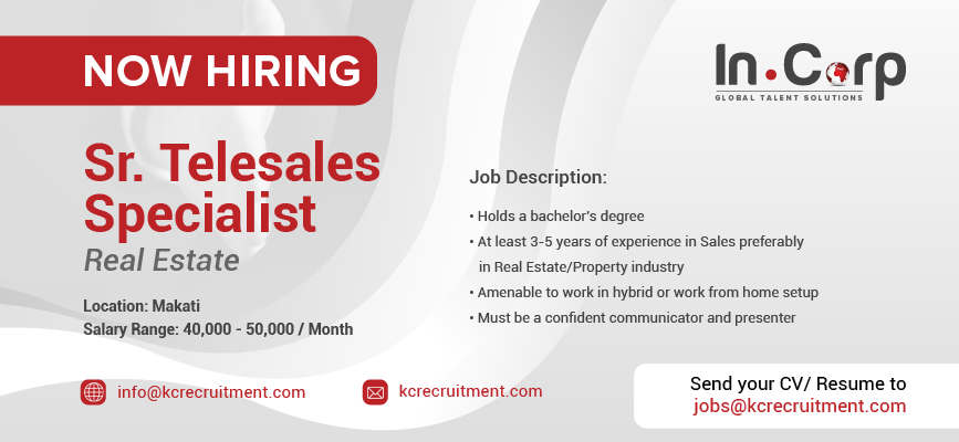 For Hire: Sr. Telesales Specialist in Makati City | Apply Now!