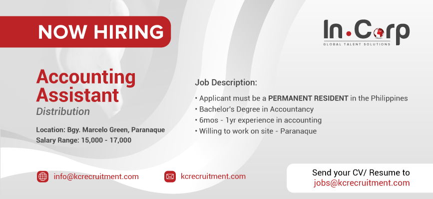 For Hire: Accounting Assistant for a company based in Parañaque