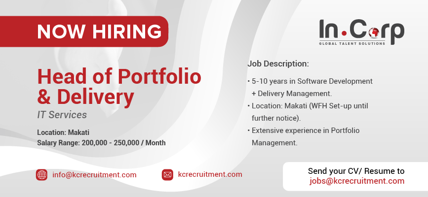 For Hire: Head of Portfolio and Delivery for a company based in Makati City