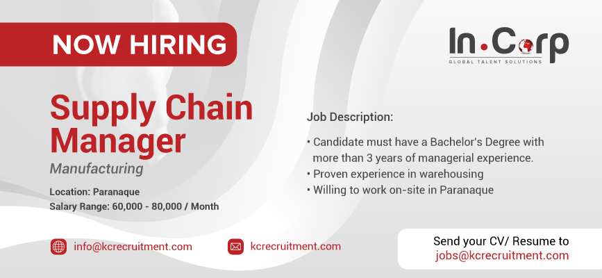 For Hire: Supply Chain Manager for a company in Parañaque City