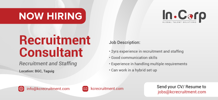 For Hire: Recruitment Consultant for a company in BGC, Taguig City