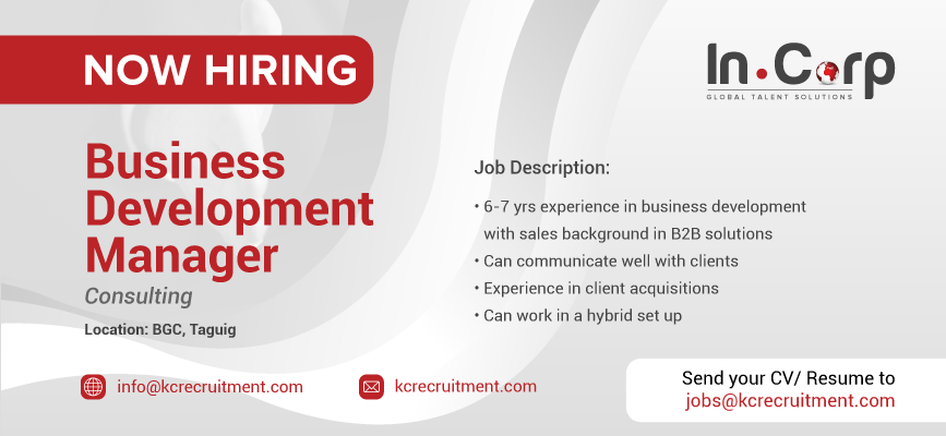 For Hire: Business Development Manager (Consulting) in BGC, Taguig City