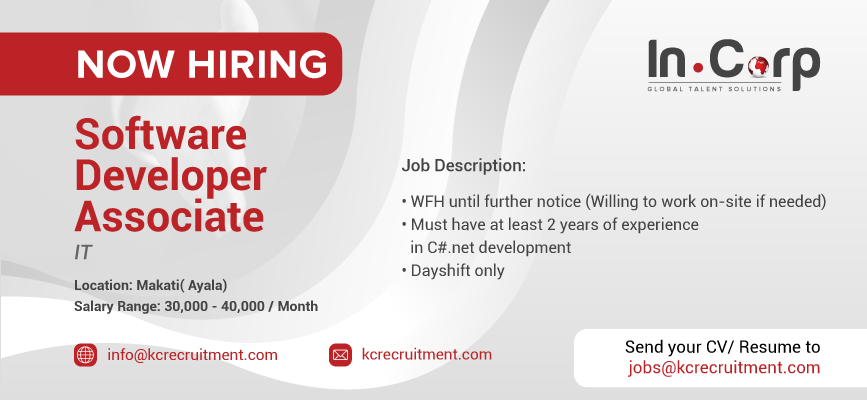 For Hire: Software Developer Associate for a company in Makati City