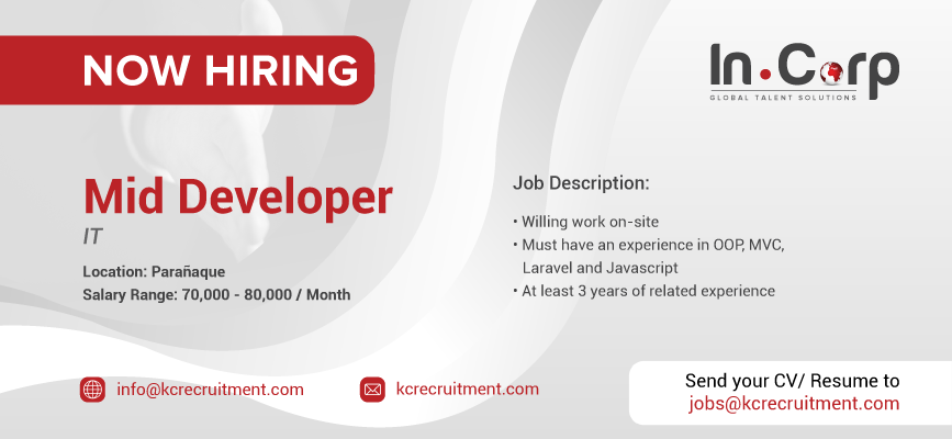 For Hire: Mid Developer for a company in Parañaque City