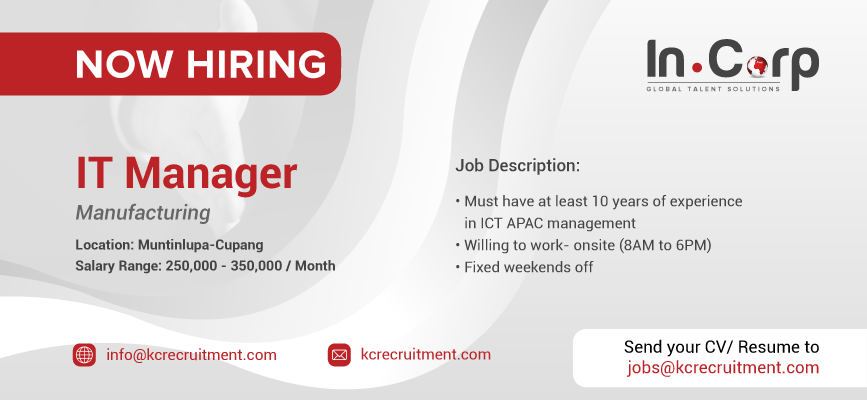 For Hire: IT Manager for a company based in Muntinlupa