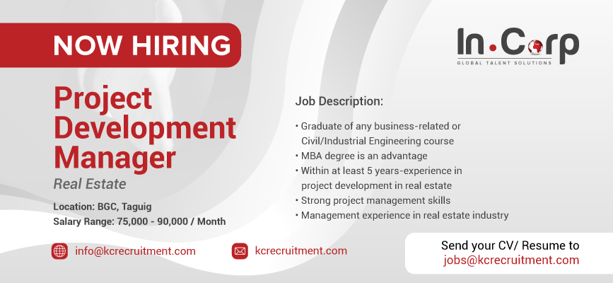 For Hire: Project Development Manager for a company in BGC, Taguig City