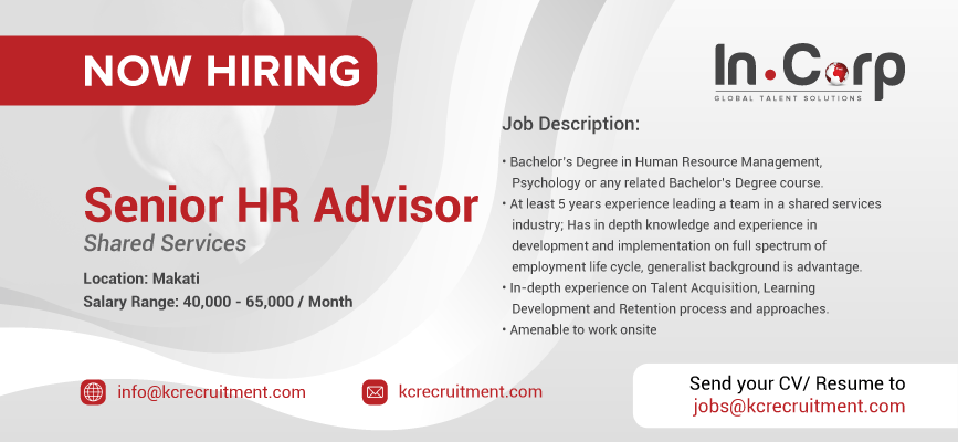 For Hire: Senior HR Advisor for a company based in Makati City