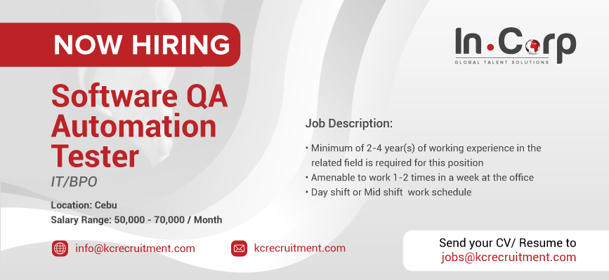 For Hire: Software QA Automation Tester for a company based in Cebu.