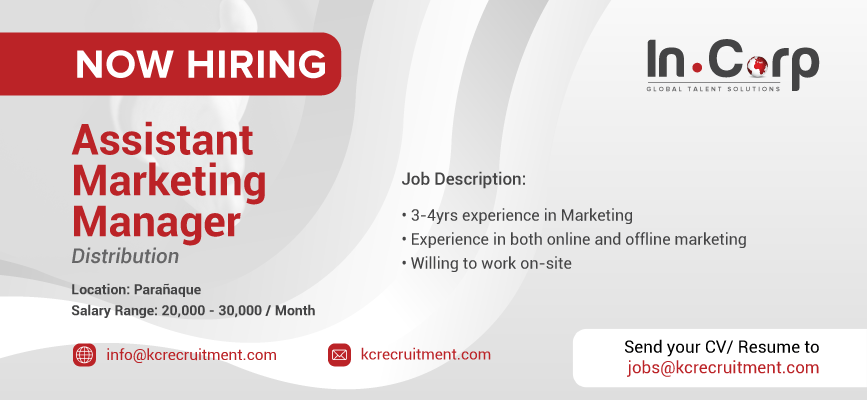 For Hire: Assistant Marketing Manager based in Parañaque City