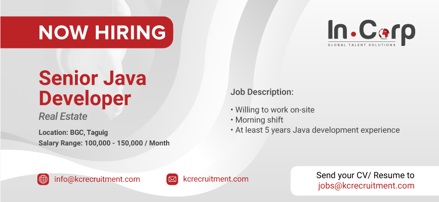 For Hire: Senior Java Developer for a company based in BGC, Taguig City