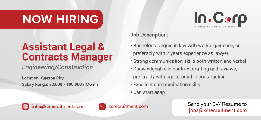 For Hire: Assistant Legal & Contracts Manager in Makati City