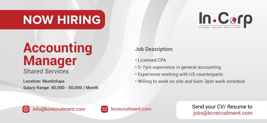 For Hire: Accounting Manager for a company based in Muntinlupa City