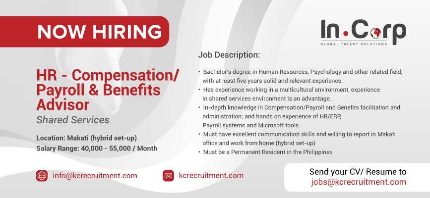 For Hire: HR - Compensation/Payroll & Benefits Advisor in Makati