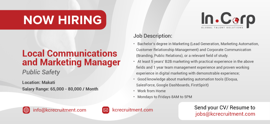 For Hire: Local Communications and Marketing Manager in Makati City