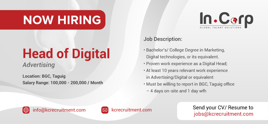 For Hire: Head of Digital for a company in BGC, Taguig City