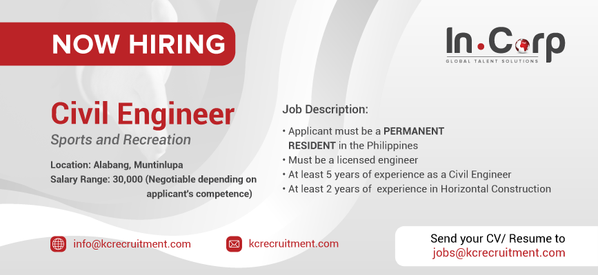 For Hire: Civil Engineer for a company in Alabang, Muntinlupa