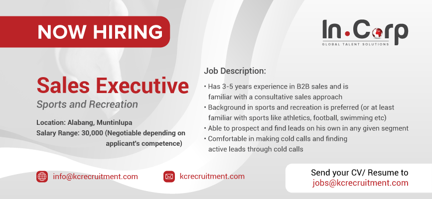 For Hire: Sales Executive for a company in Alabang, Muntinlupa
