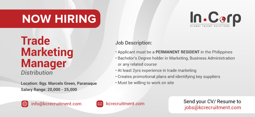 For Hire: Trade Marketing Manager based in Parañaque City