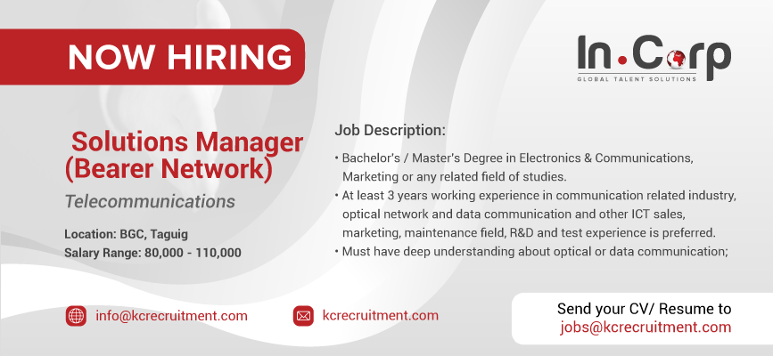 For Hire: Solutions Manager (Bearer Network) in BGC, Taguig