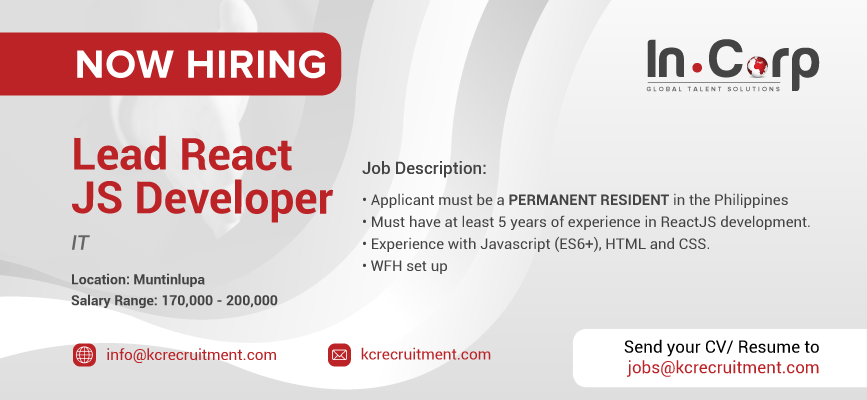 For Hire: Lead React JS Developer based in Muntinlupa