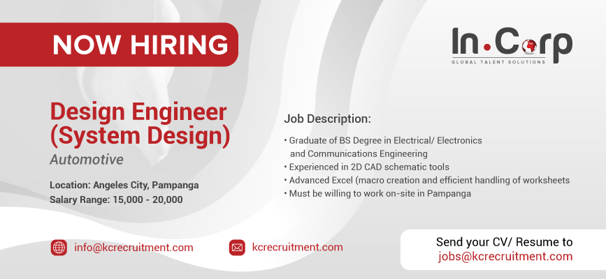 For Hire: Design Engineer (System Engineer) in Pampanga