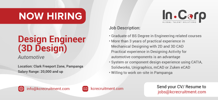 For Hire: Design Engineer (3D Design) in Pampanga