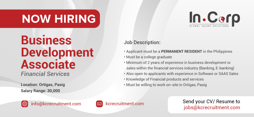For Hire: Business Development Associate based in Ortigas, Pasig