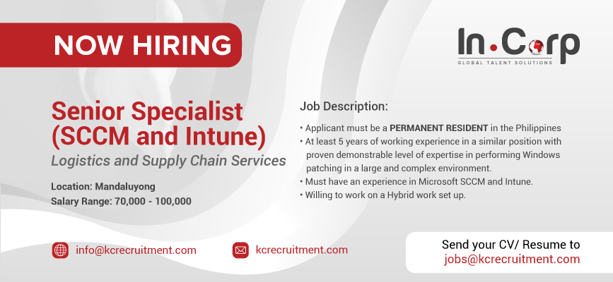 For Hire: Senior Specialist for a company based in Mandaluyong