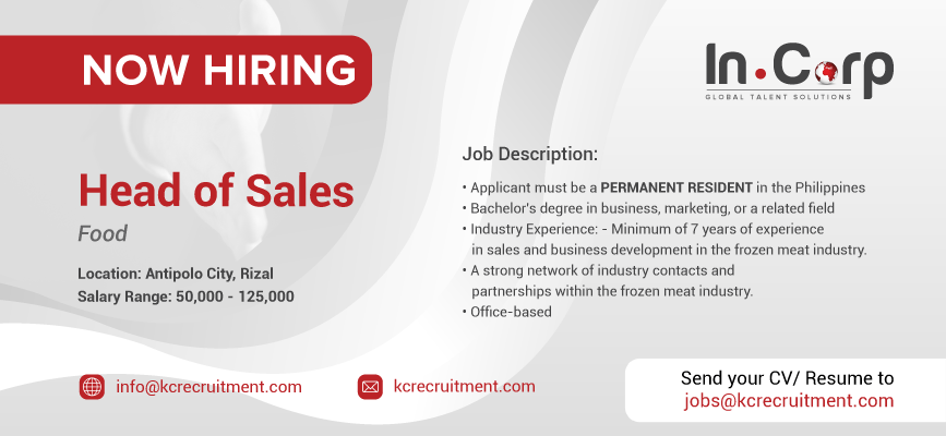 For Hire: Head of Sales for a company based in Antipolo City, Rizal