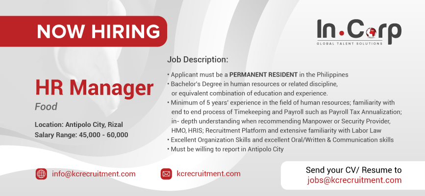 For Hire: HR Manager for a company based in Antipolo City, Rizal