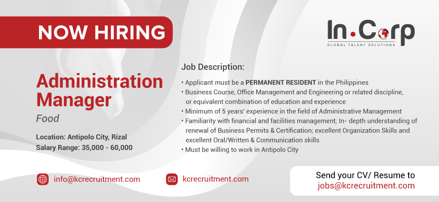 For Hire: Administration Manager based in Antipolo City, Rizal