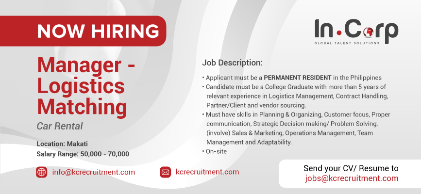 For Hire: Manager - Logistics Matching in Makati City