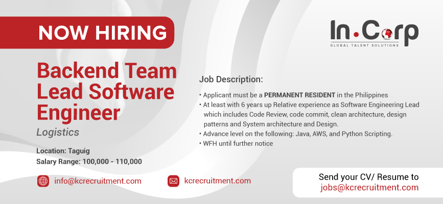 For Hire: Backend Team Lead Software Engineer in Taguig City