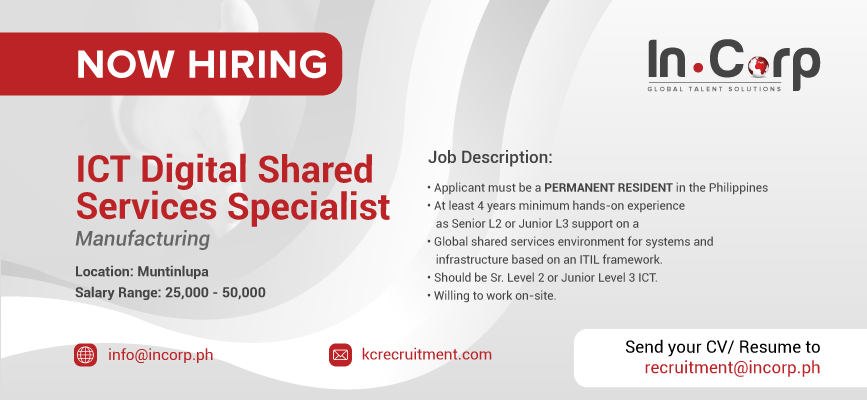 For Hire: ICT Digital Shared Services Specialist in Muntinlupa