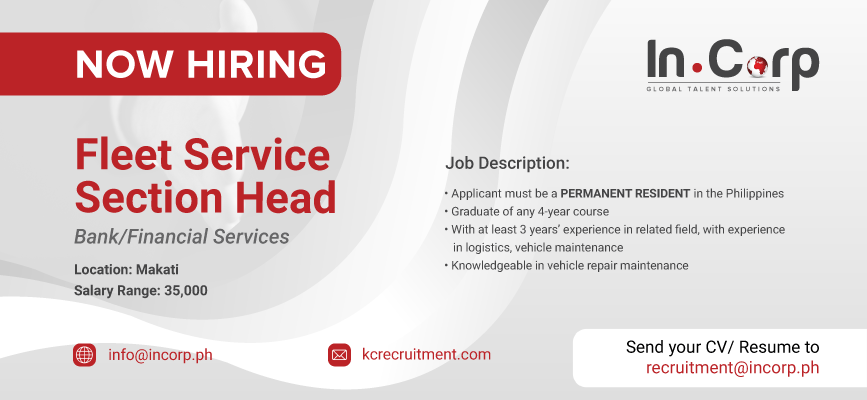 For Hire: Fleet Service Section Head based in Makati City