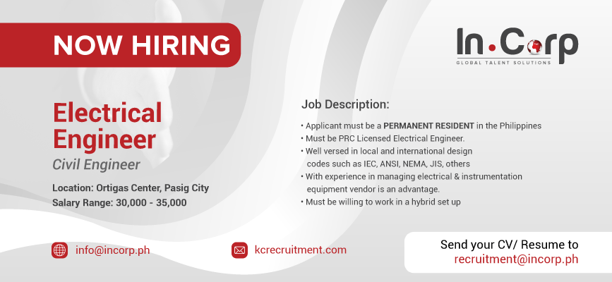 For Hire: Electrical Engineer in Ortigas Center, Pasig City