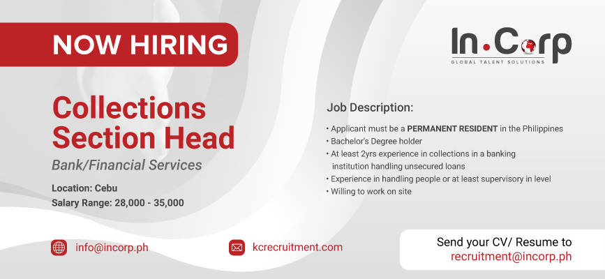 For Hire: Collections Section Head for a company in Cebu
