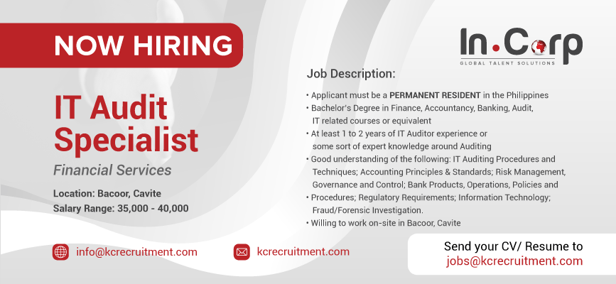 For Hire: IT Audit Specialist based in Bacoor, Cavite