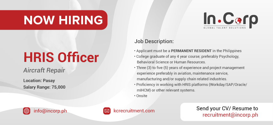 For Hire: HRIS Officer for a company based in Pasay