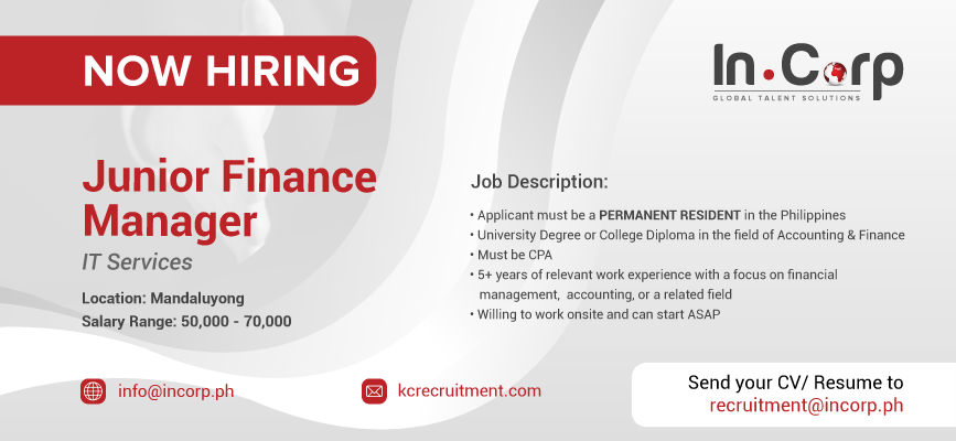 For Hire: Junior Finance Manager based in Mandaluyong