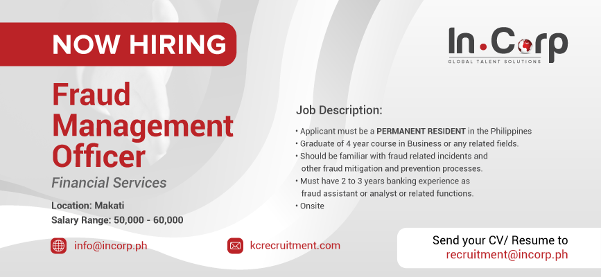 For Hire: Fraud Management Officer based in Makati